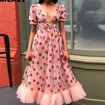 Gorgeous cascading strawberry ruffled dress - Thumbnail 4