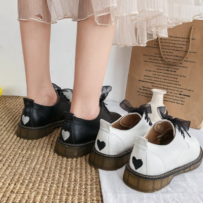 Kawaii lace up leather shoes with heart