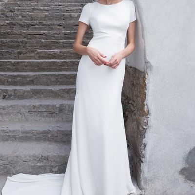 Simple bohemian mermaid wedding dresses short sleeve bridal gowns