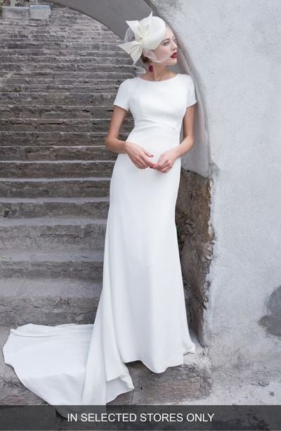 Simple Bohemian Mermaid Wedding Dresses Short Sleeve Bridal Gowns