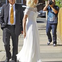 A Line Chiffon Wedding Dresses Crew Neck Beading Crystals Tea Length Bridal Gowns - Thumbnail 2