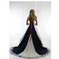 Vintage Navy Blue and White Country Wedding Dresses 2019 Halter Lace-up Lace Stain Western Cowgirls Dresses Plus Size Wedding Gowns - Thumbnail 2