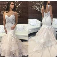 Mermaid Wedding Dresses Spaghetti Backless Sweep Train Appliques Garden Country Chapel Bridal Gowns - Thumbnail 1