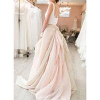 White and Blush Wedding Dresses Bohemian Scoop Ruffles Chiffon 2019 Simple New Beach Bridal Gowns Romantic Custom Made Floor length - Thumbnail 1