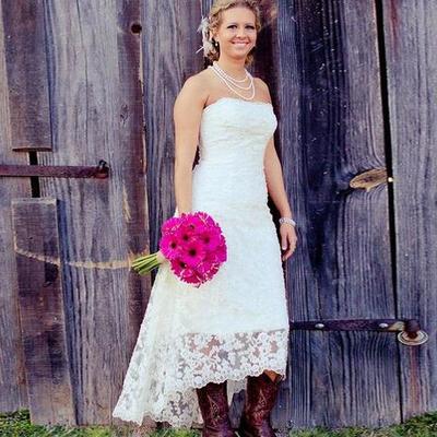 Fashionable high low style country beach wedding dresses lace strapless garden country lace wedding bridal gowns
