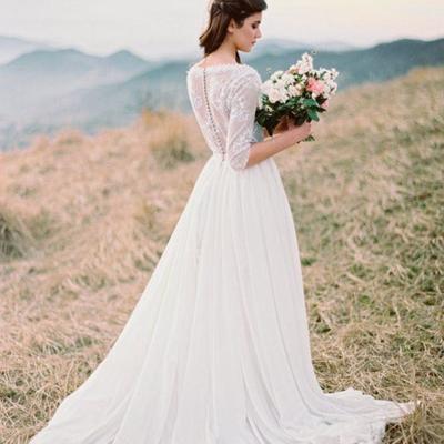 New west country beach wedding dresses a line v neck 3/4 long sleeve boho wedding dress custom made elegant vestidos de novia