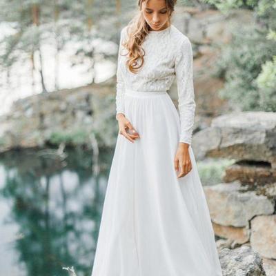 Modest west country wedding dresses a line jewel neck long sleeve bohemian wedding dress custom made elegant vestidos de novia