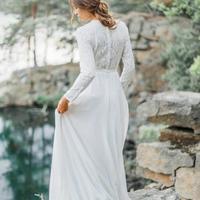 Modest West Country Wedding Dresses A Line Jewel Neck Long Sleeve Bohemian Wedding Dress Custom Made Elegant Vestidos De Novia - Thumbnail 1