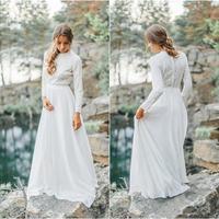 Modest West Country Wedding Dresses A Line Jewel Neck Long Sleeve Bohemian Wedding Dress Custom Made Elegant Vestidos De Novia - Thumbnail 2