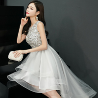 Gray tulle beads high low prom dress  - Thumbnail 2