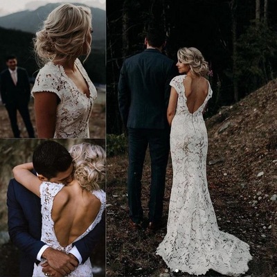Vintage Backless Lace Wedding Dresses Bridal Gown