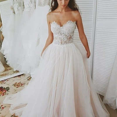 Sweetheart tulle wedding dresses bridal gown with appliques - Thumbnail 4