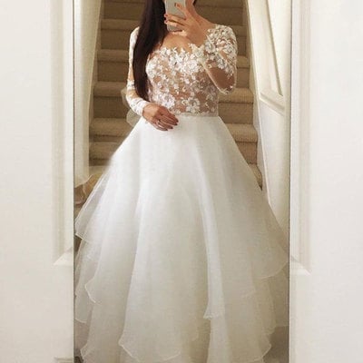 Charming chiffon wedding dresses bridal gown with sleeves - Thumbnail 5