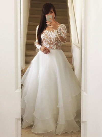 Charming Chiffon Wedding Dresses Bridal Gown with Sleeves