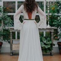 Modest West Country Wedding Dresses A Line Crew Neck Bohemian Lace Wedding Dress  - Thumbnail 1