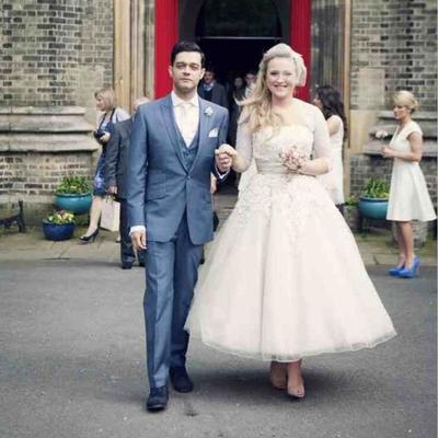 Simple ball gown wedding dresses appliques tea length wedding gown