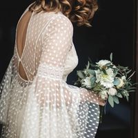 Simple Polka Dots Wedding Gowns A-Line Long Sleeve Bride Dresses - Thumbnail 1