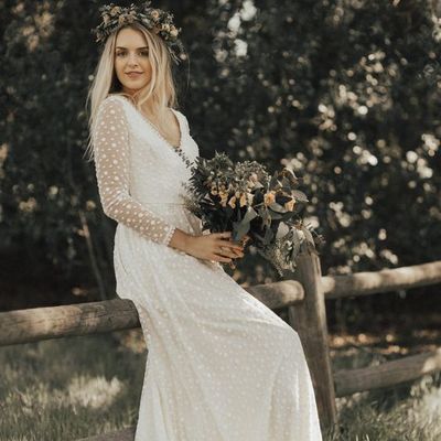 Polka dots wedding dresses v neck wedding gowns