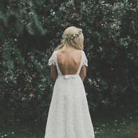 Modest West Country Wedding Dresses Cap Sleeve Bohemian Lace Chiffon Wedding Dress  - Thumbnail 2