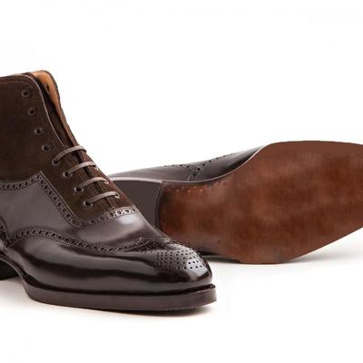 Handmade brown wing tip brogue leather suede boots, men ankle high designer boot - Thumbnail 1