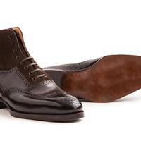 Handmade Brown Wing Tip Brogue Leather Suede Boots, Men Ankle High Designer Boot - Thumbnail 1