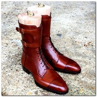 handmade lace up dress leather boots for men custom leather boots for men - Thumbnail 1