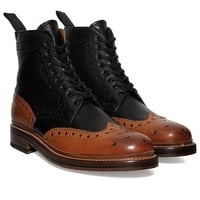 Two Tone Leather Boots for Men Custom Made Brogue Boots for Men Top Quality Shoe - Thumbnail 4