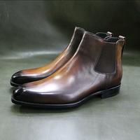 Handmade leather light brown patina ankle high Chelsea boots for men - Thumbnail 4