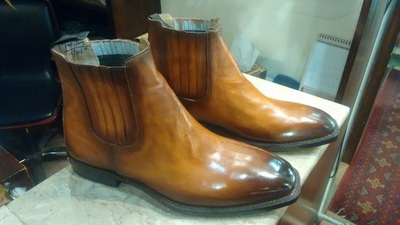 Handmade cognac patina ankle high Chelsea boots for men made to measure