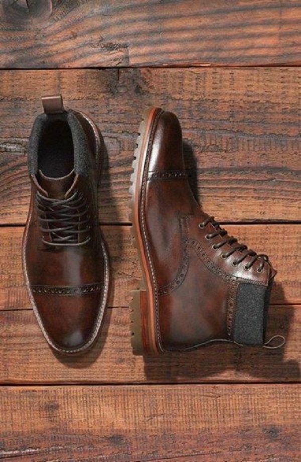 Handmade Man Brown Leather Ankle Boots Boots Custom Made Men Boots