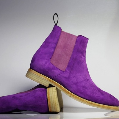 Handmade men's purple ankle high chelsea suede boots, men dress stylish boots - Thumbnail 5