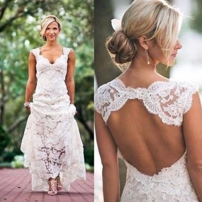 Lace open back wedding dress bridal gown - Thumbnail 4