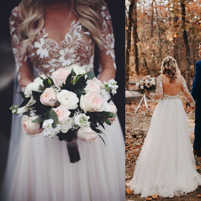 Sheer neck backless tulle wedding dress bridal gown - Thumbnail 5