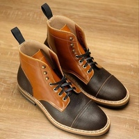 Handmade Men's Ankle High Boot, Men Tan Brown Black Leather Cap Toe Lace Up Boot - Thumbnail 1