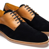 Handmade Men's Black Brown Leather Suede Shoes, Men Derby Dress Formal Shoes - Thumbnail 1