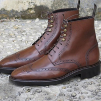 Handmade Men’s Ankle High Leather Boots,Men’s Brown Wing Tip Brogue Lace Up Boot - Thumbnail 4