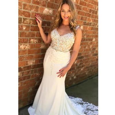 Gorgeous lace bohemian beach mermaid wedding dresses v neck backless sleeveless court train vestidos de novia with sash,333 - Thumbnail 4