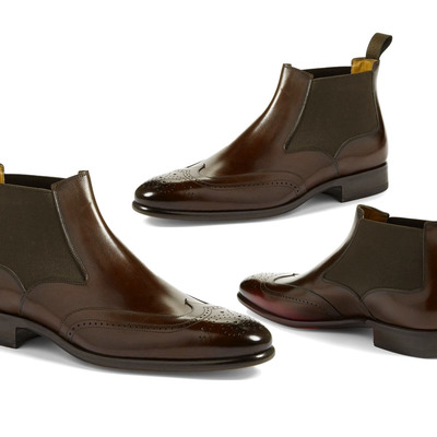 Men's handmade fashion wing tip brogue leather boots, men brown chelsea boots - Thumbnail 2