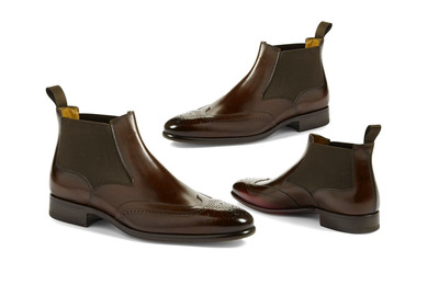 Men's Handmade Fashion wing Tip Brogue Leather Boots, Men Brown Chelsea Boots