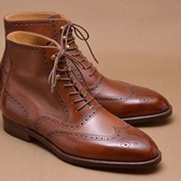 Handmade Men's Brown Wing Tip Brogue Leather Boots, Men Lace Up Stylish Boots - Thumbnail 4