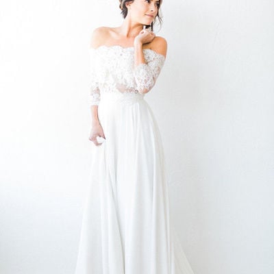 Beach bohemian wedding dresses off the shoulder sheer long sleeve lace bridal gowns,422 - Thumbnail 5