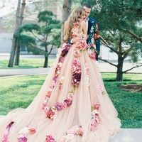 2020 Colorful Flowers Wedding Dress, Ball Gown Long Wedding Dresses, Tulle Wedding Gown Bridal Dress,423 - Thumbnail 1