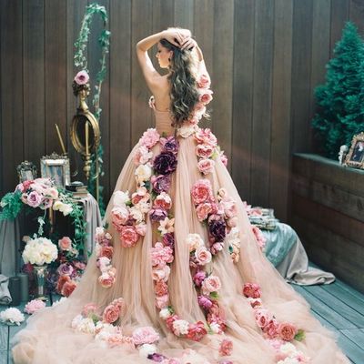 2020 colorful flowers wedding dress, ball gown long wedding dresses, tulle wedding gown bridal dress,423 - Thumbnail 4