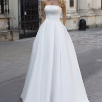 Beach Bohemian Wedding Dresses A Line Satin Pearls Bodice Bridal Gowns,425 - Thumbnail 1