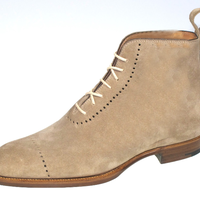 New Handmade Men's Beige Boot Dress Suede Cap Toe Lace Up Boots - Thumbnail 4