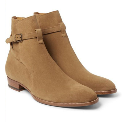 Men's Handmade Jodhpurs Suede Beige Leather Boots, Men Jodhpurs Knee High Boots