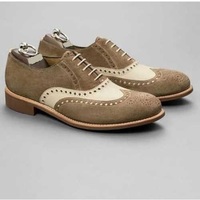 Handmade men's Beige Brown Suede Shoes, Men Dress Formal Wing Tip Brogue Shoes - Thumbnail 4