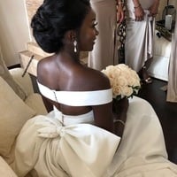 South Africa White Wedding Dresses Bridal Gown with Bowknot - Thumbnail 1