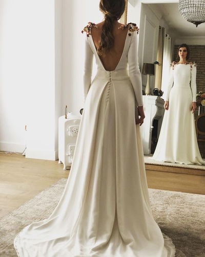 Elegant V Back Wedding Dresses Bridal Gown GH85