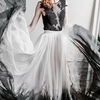 Elegant Sheer V Neck Black Prom Dresses with Appliques - Thumbnail 1